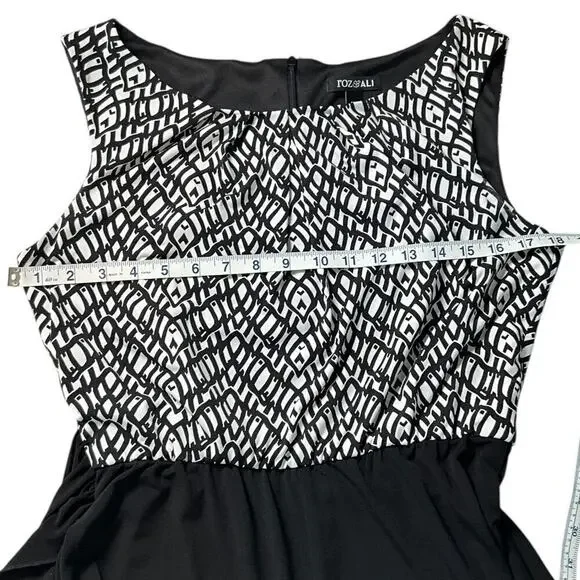 ROZ& Ali Black White Sleeveless Jumpsuit W/ Tie Waist Elegant Wide Leg Size 10P - Picture 9 of 10